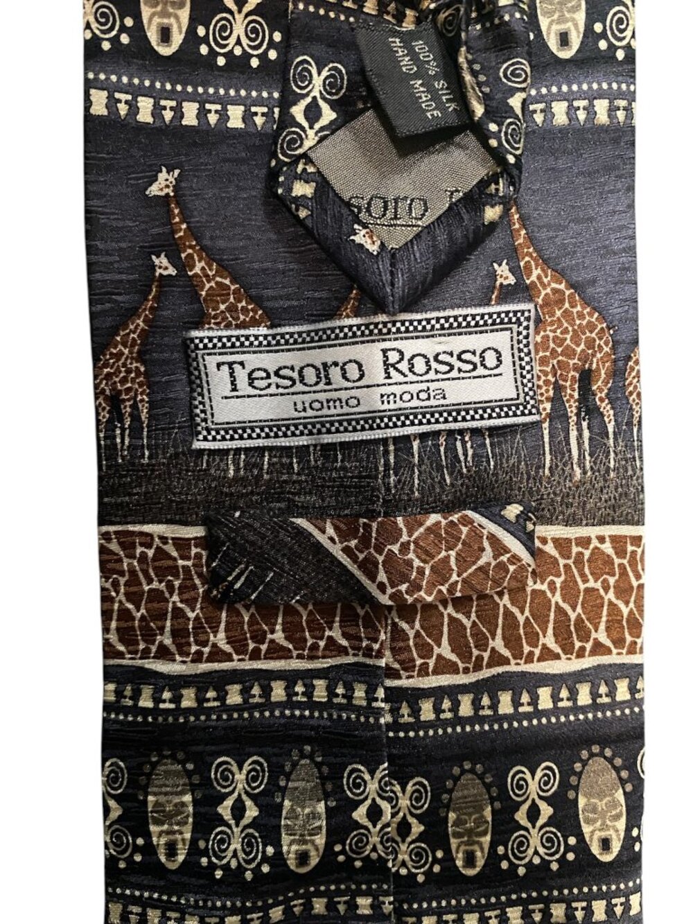 Tesoro Rosso Uomo Moda 100% Silk Handmade Tie Giraffe African Tribal Safari - Picture 5 of 5